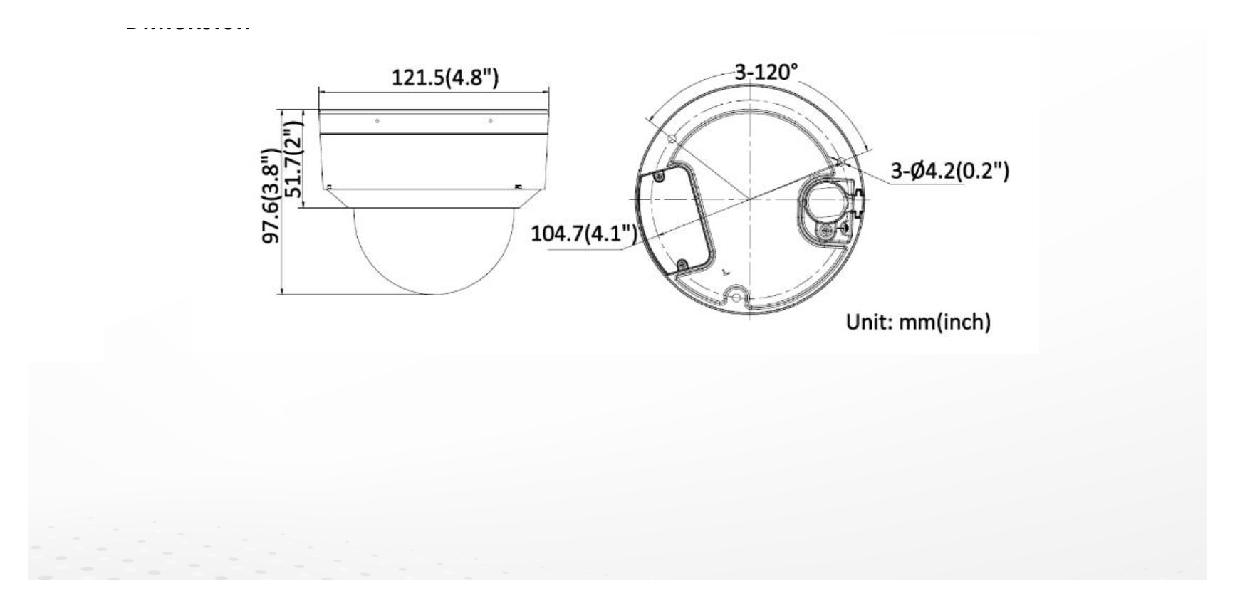DS-2CD3743G2-LIZSU 外形尺寸圖 Ø 121.5 mm × 97.6 mm (Ø 4.8" × 3.8")｜重量 Approx. 1531 g (3.4 lb.)｜Unit: mm