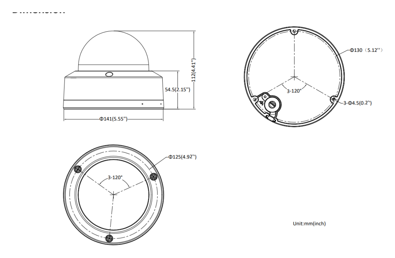 DS-2CD3746G2HT-LIZSUY 外形尺寸圖 Ø 141 mm × 112 mm (Ø 5.6" × 4.4")｜重量 Approx. 820 g (1.8 lb.)｜Unit: mm