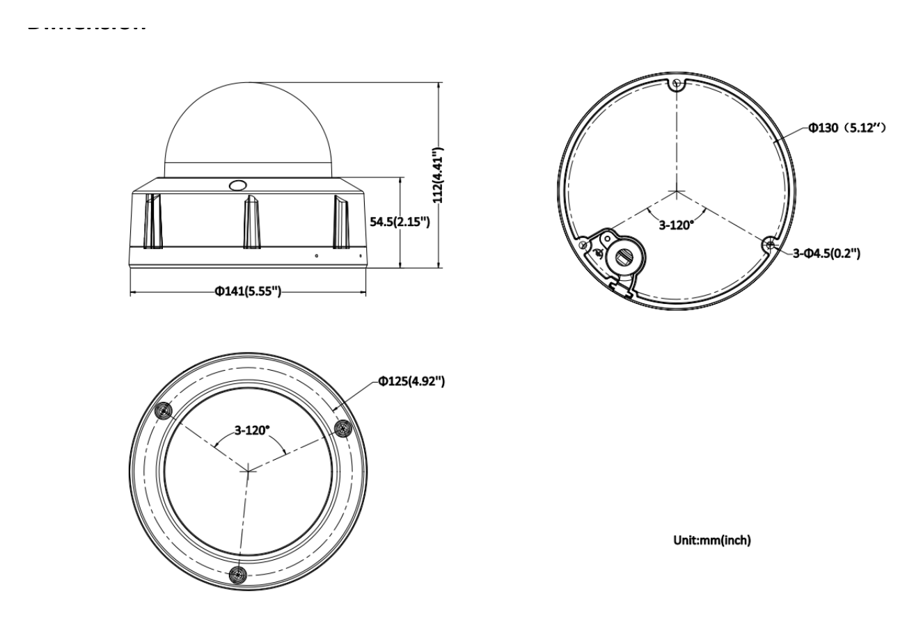 DS-2CD3748G2T-LIZSUY 外形尺寸圖 Ø 141 mm × 112 mm (Ø 5.6" × 4.4")｜重量 Approx. 820 g (1.8 lb.)｜Unit: mm