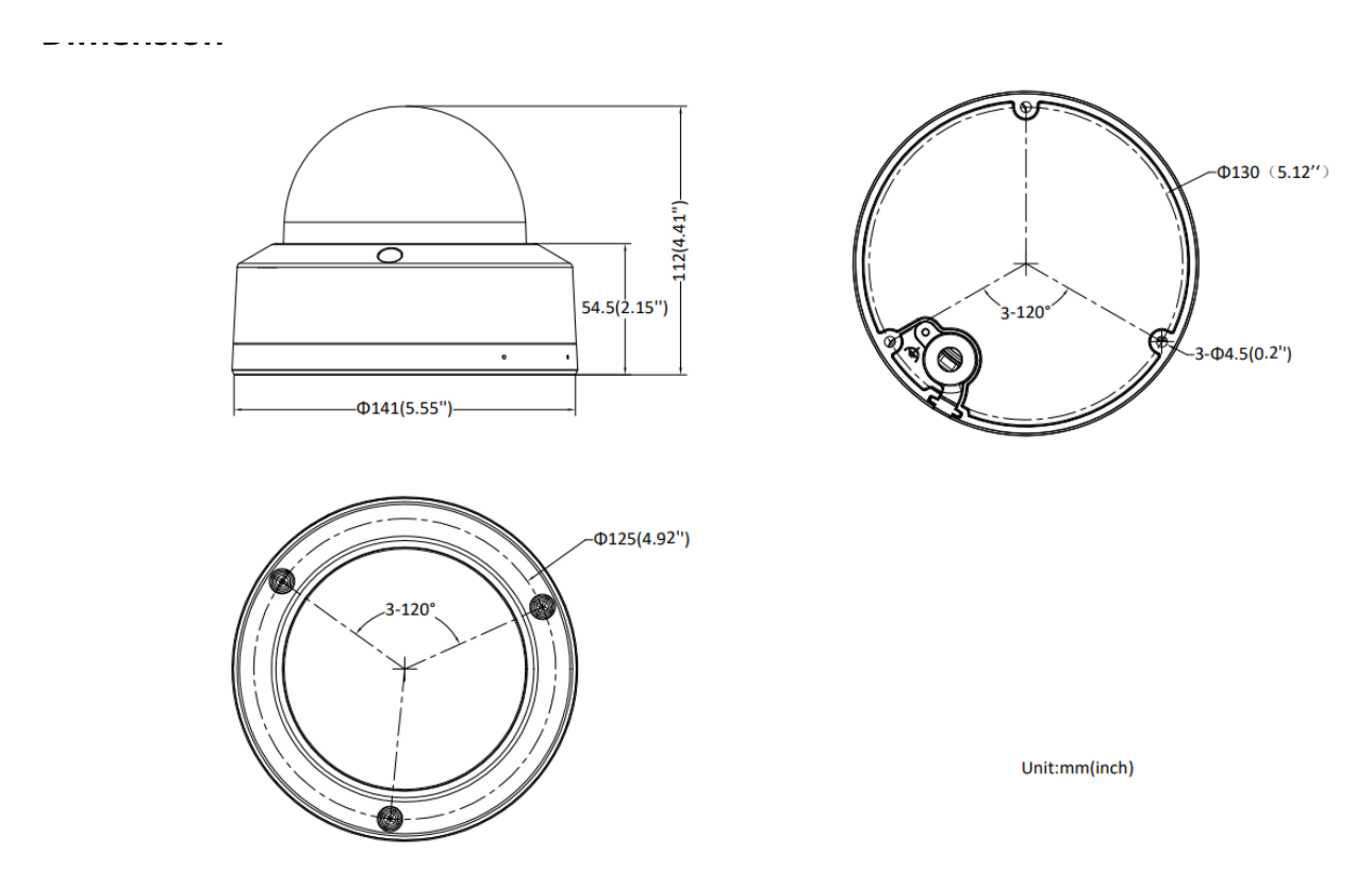 DS-2CD3766G2HT-LIZSUY 外形尺寸圖 Ø 141 mm × 112 mm (Ø 5.6" × 4.4")｜重量 Approx. 835 g (1.8 lb.)｜Unit: mm