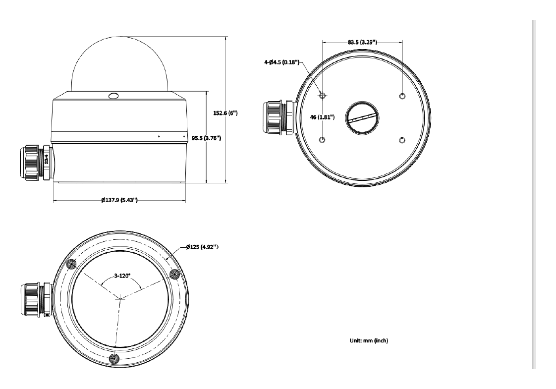DS-2CD3766G3T-LIZSU(Y) 外形尺寸圖 Ø 141 mm × 112 mm (Ø 5.6