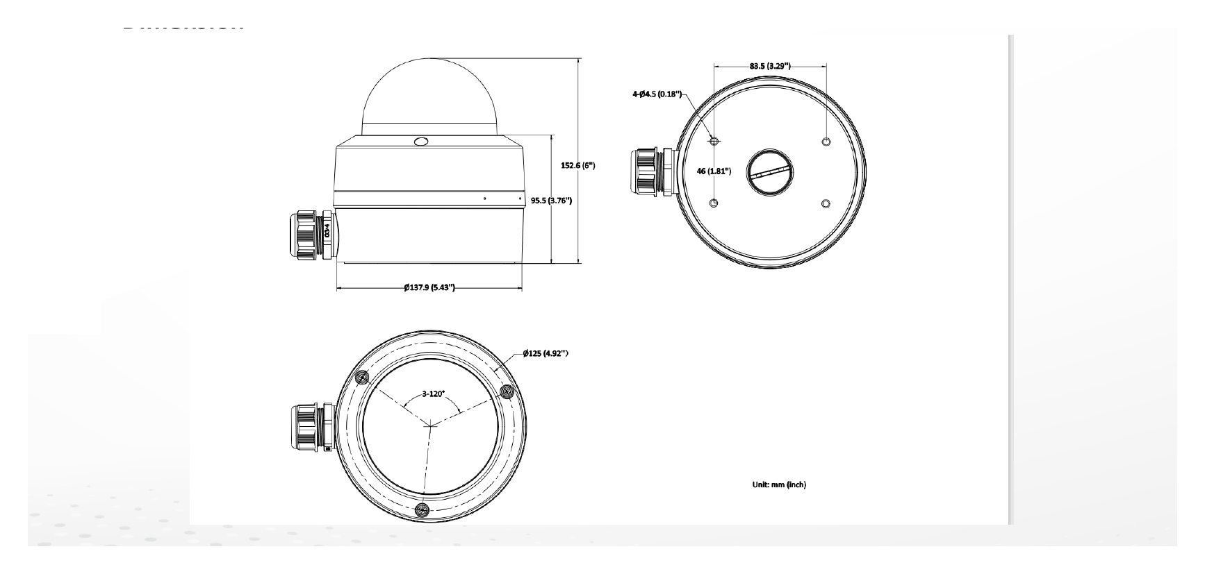 DS-2CD3767G3T-LIZSUY 外形尺寸圖 Ø 141 mm × 112 mm (Ø 5.6" × 4.4")｜重量 Approx. 850 g (1.9 lb.)｜Unit: mm