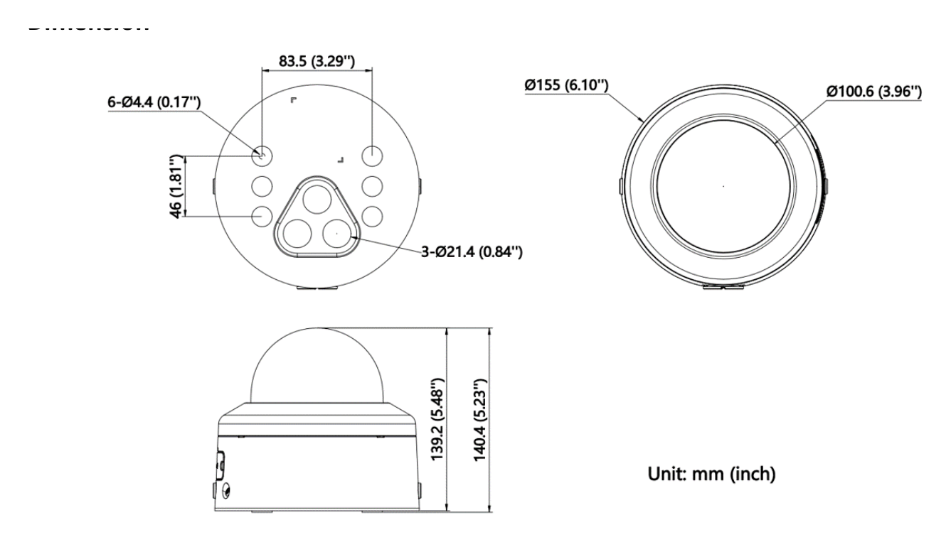 DS-2CD3786G2H-LIZSUYPTRZ 外形尺寸圖 Ø 155 mm × 140.4 mm (Ø 6.10