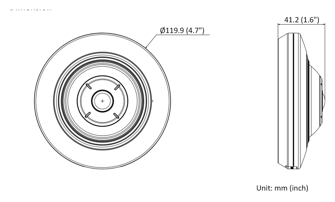 DS-2CD3956G2-ISU 外形尺寸圖 Ø 119.9 mm × 41.2 mm (Ø 4.7" × 1.6")｜重量 Approx. 320 g (0.7 lb.)｜Unit: mm