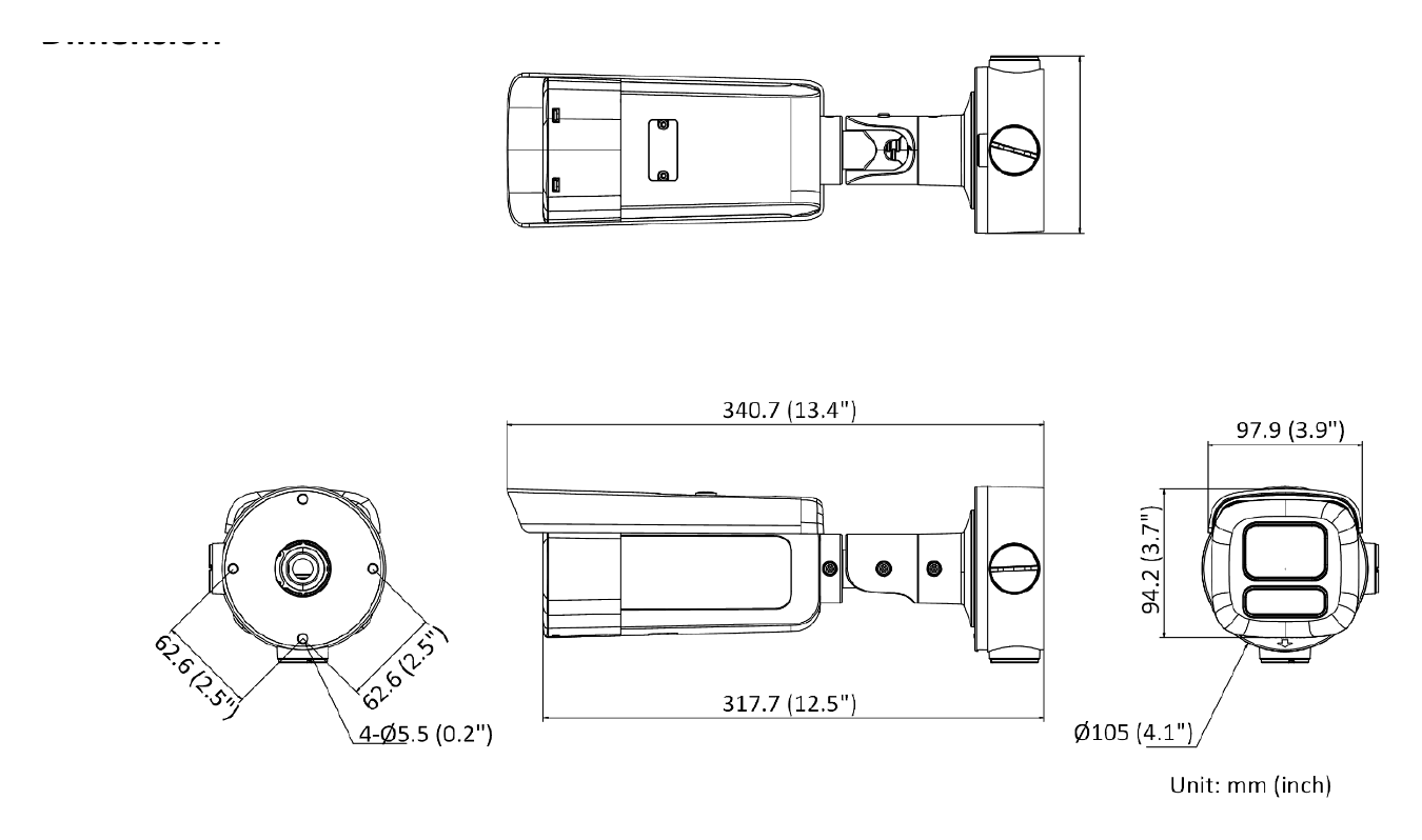 DS-2CD3B26G2T-IZHSY-H 外形尺寸圖 Ø 105 mm × 340.7 mm (Ø 4.1" × 13.4")｜重量 Approx. 1450 g (2.9 lb.)｜Unit: mm