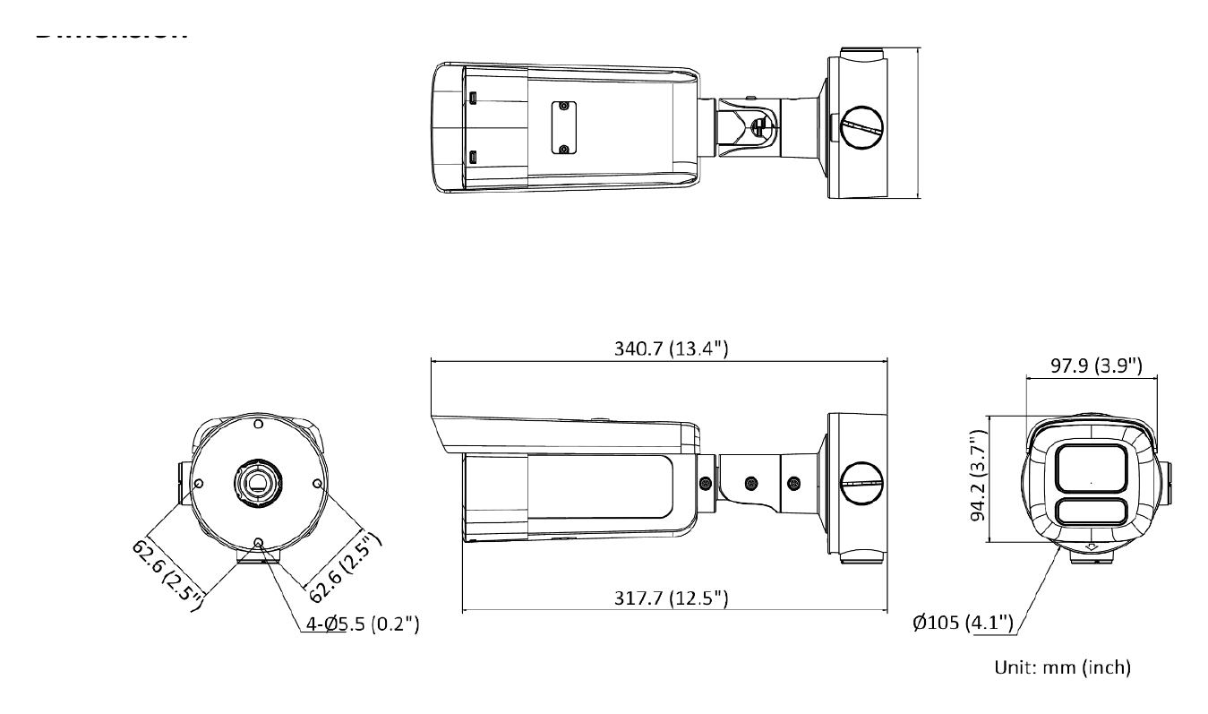 DS-2CD3B46G2T-IZHSY-H 外形尺寸圖 Ø 105 mm × 340.7 mm (Ø 4.1" × 13.4")｜重量 Approx. 1455 g (2.9 lb.)｜Unit: mm