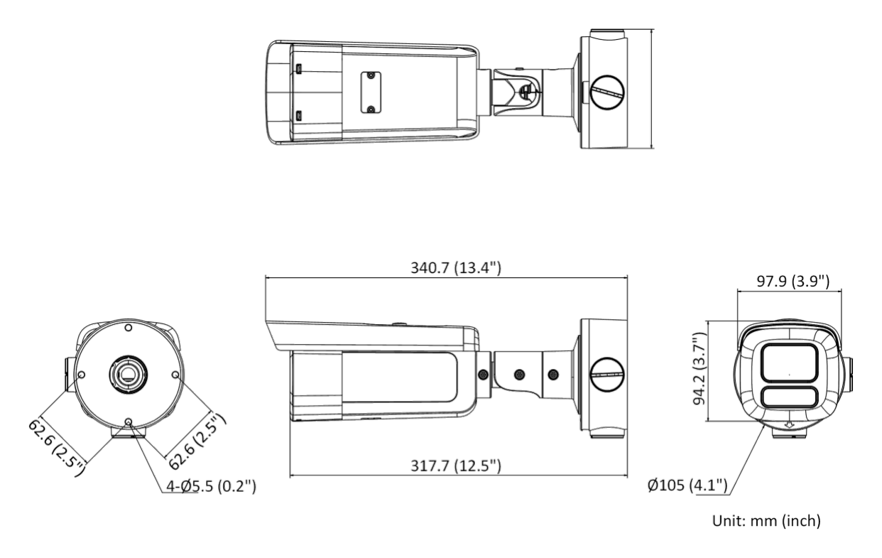 DS-2CD3B46G2T-IZHSYH 外形尺寸圖 Ø 105 mm × 340.7 mm (Ø 4.1" × 13.4")｜重量 Approx. 1455 g (2.9 lb.)｜Unit: mm