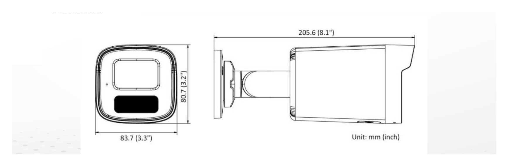 DS-2CD3T21G2-LIUF 外形尺寸圖 205.6 mm × 83.7 mm × 80.7 mm (8.1" × 3.3" × 3.2")｜重量 Approx. 430 g (0.9 lb.)｜Unit: mm