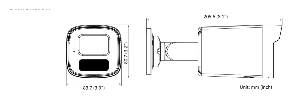 DS-2CD3T47G2E-LUF 外形尺寸圖 205.6 mm × 83.7 mm × 80.7 mm (8.1" × 3.3" × 3.2")｜重量 Approx. 420 g (0.9 lb.)｜Unit: mm