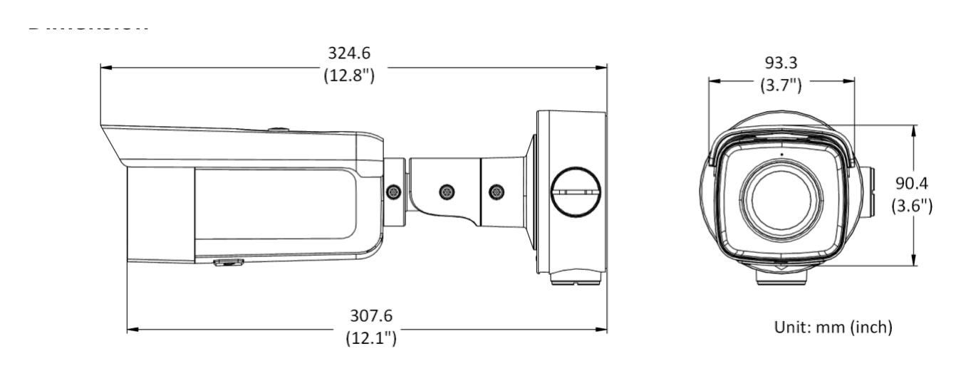 DS-2CD3T56G2-4IS-C 外形尺寸圖 324.6 × 93.3 × 90.4 mm (12.8" × 3.7" × 3.6")｜重量 Approx. 1110 g (2.4 lb.)｜Unit: mm