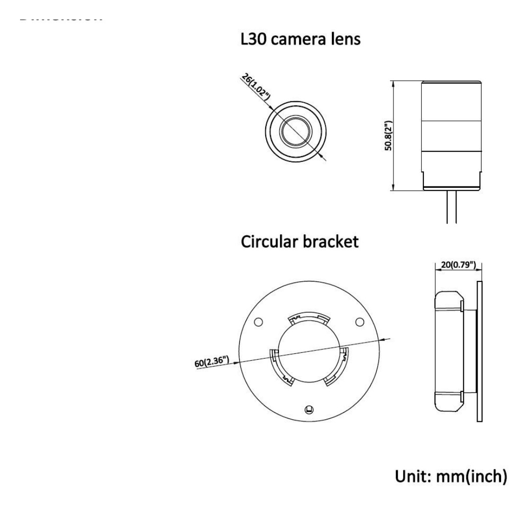 DS-2CD6425G1-L30 外形尺寸圖 Ø 26 mm × 50.8 mm (Ø 1.024" × 2")｜重量 Approx. 55 g (0.12 lb.)｜Unit: mm