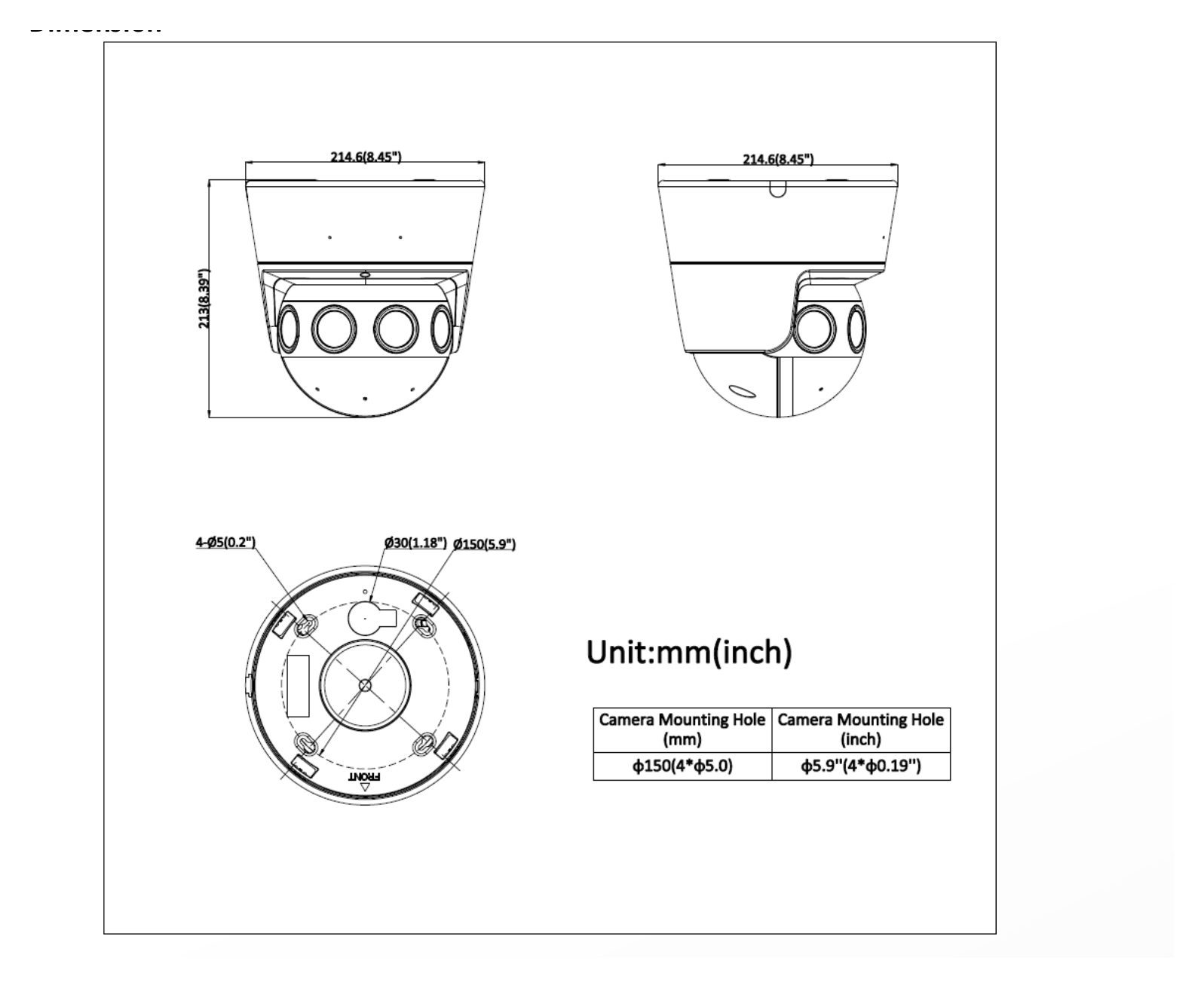 DS-2CD6944G1-IHSUY 外形尺寸圖 Ø 214.6 mm × 213 mm (Ø 8.45" × 8.39")｜重量 Approx. 4.2 kg (9.25 lb.)｜Unit: mm