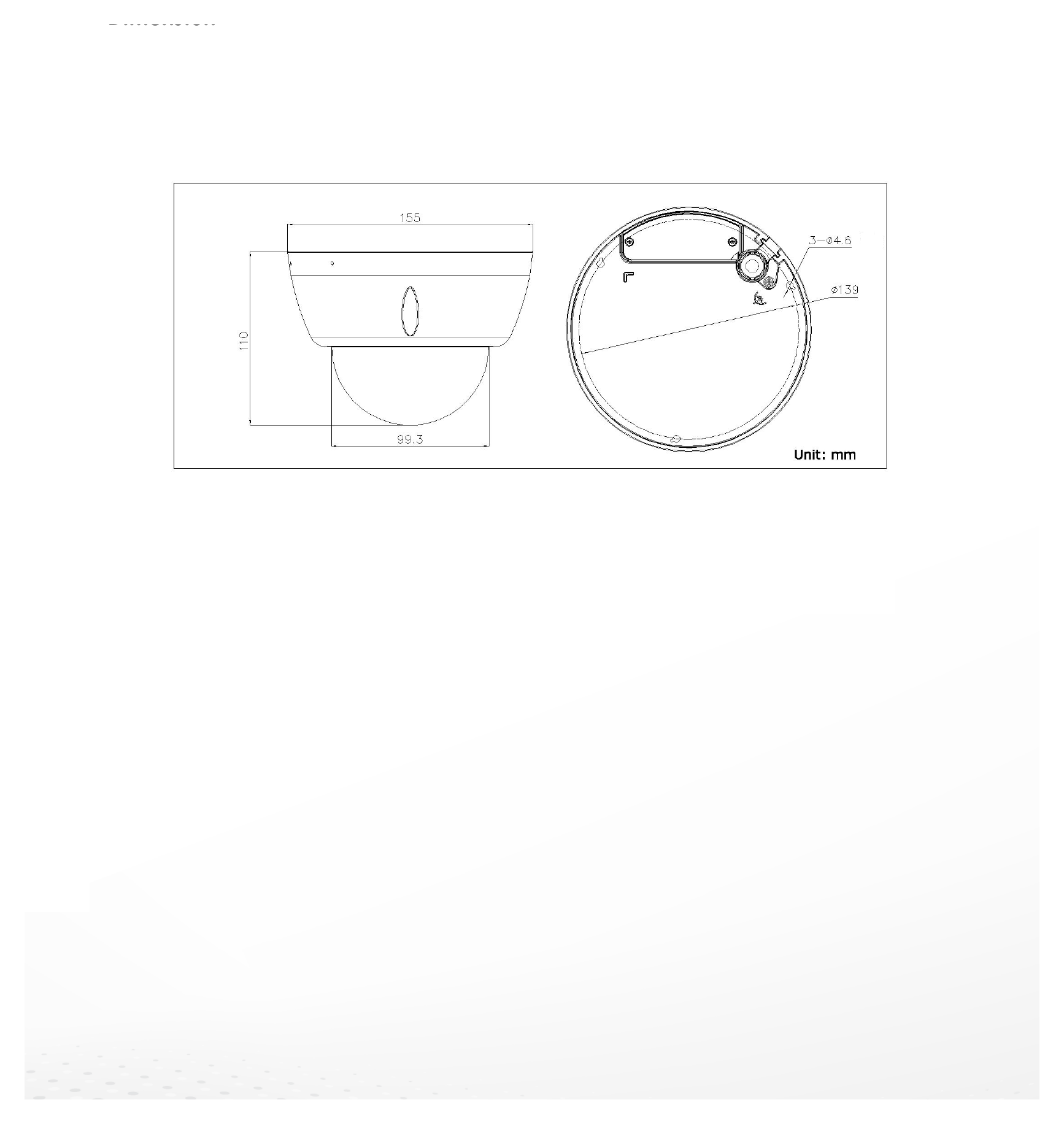 DS-2CD6951G2-IS 外形尺寸圖 Ø 155 mm × 110 mm (Ø 6.1" × 4.33")｜重量 Approx. 890 g (1.96 lb.)｜Unit: mm