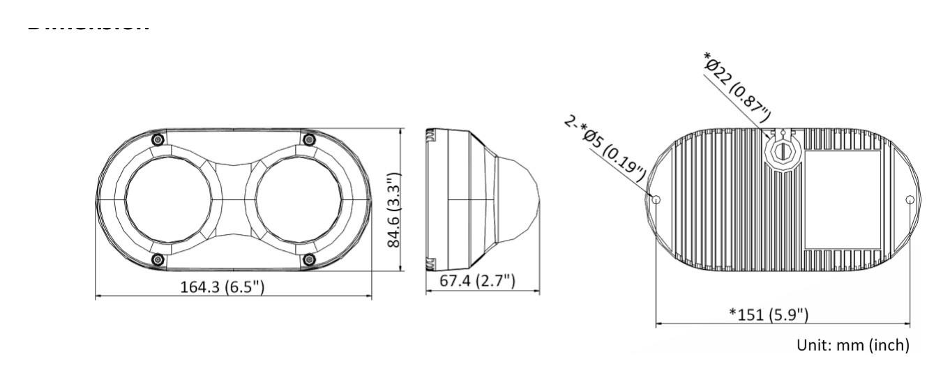 DS-2CD6D42G0-IS 外形尺寸圖 164.3 mm × 84.6 mm × 67.4 mm (6.5" × 3.3" × 2.7")｜重量 Approx. 770 g (1.7 lb.)｜Unit: mm