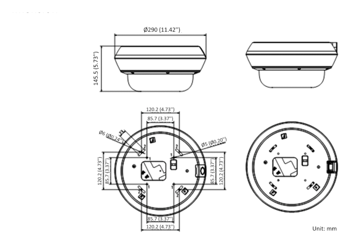 DS-2CD6D54FWD-IZHSB 外形尺寸圖 Ø 290 mm × 145.5 mm (Ø 11.42" × 5.73")｜重量 Approx. 4.7 kg (10.3 lb.)｜Unit: mm