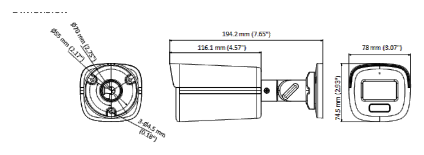 DS-2CE12DF8T-FSLN 外形尺寸圖 194.2 mm × 78 mm × 74.5 mm (7.65" × 3.07" × 2.93")｜重量 Approx. 527 g (1.16 lb.)｜Unit: mm