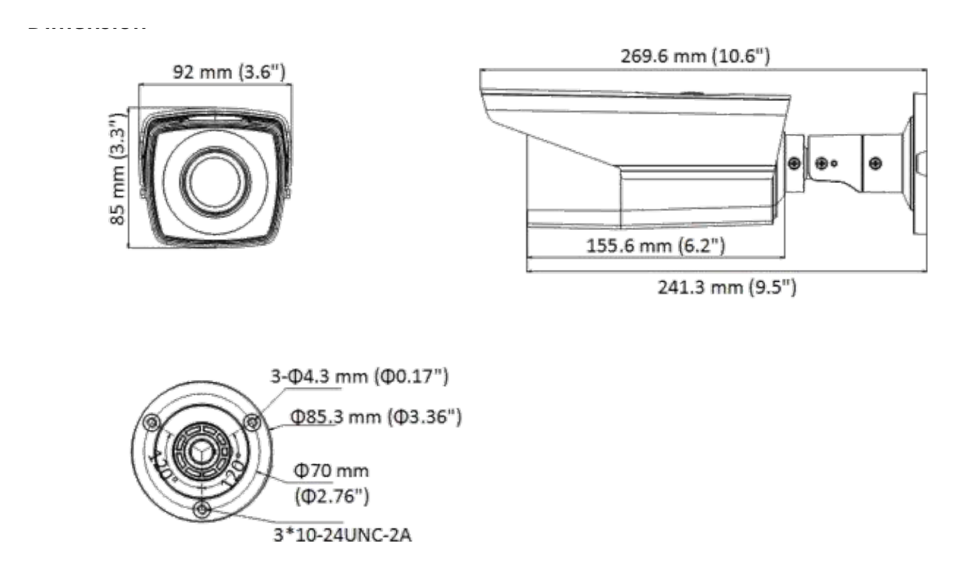 DS-2CE16D8T-IT3ZE 外形尺寸圖 92 mm × 89 mm × 269.6 mm (3.62" × 3.5" × 3.34")｜重量 Approx. 900 g (1.98 lb.)｜Unit: mm