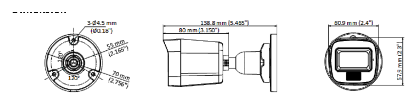 DS-2CE16U0T-LPF 外形尺寸圖 138.8 mm × Ø 70 mm (5.46" × Ø 2.76")｜重量 Approx. 160 g (0.35 lb.)｜Unit: mm