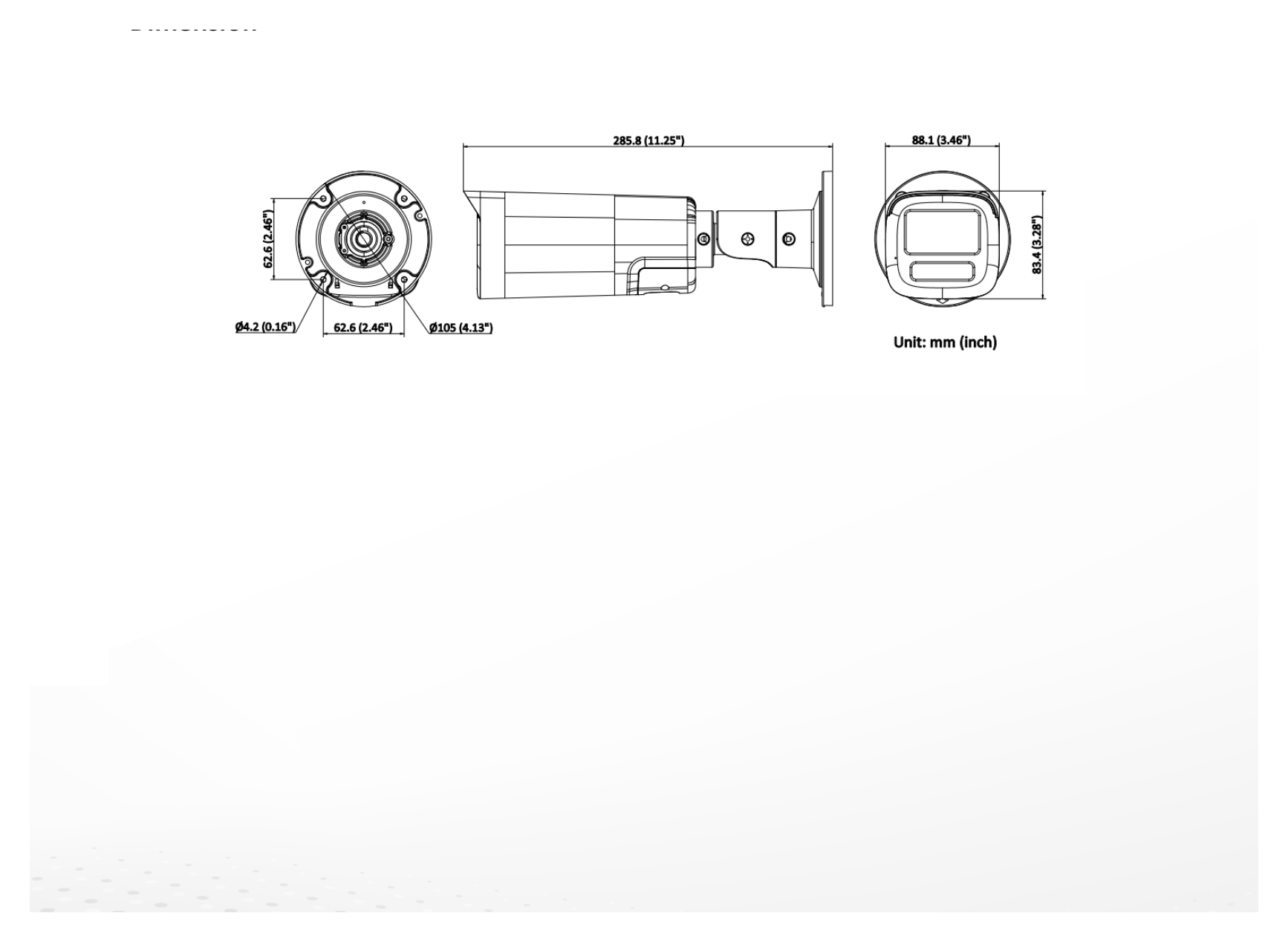 DS-2CE19D0T-LXTS 外形尺寸圖 285.8 mm × 88.1 mm × 83.4 mm (11.25" × 3.46" × 3.28")｜重量 Approx. 680 g (1.5 lb.)｜Unit: mm