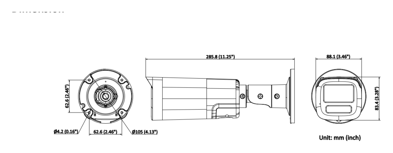 DS-2CE19K0T-LXTS 外形尺寸圖 285.8 mm × 88.1 mm × 83.4 mm (11.25" × 3.46" × 3.28")｜重量 Approx. 680 g (1.5 lb.)｜Unit: mm