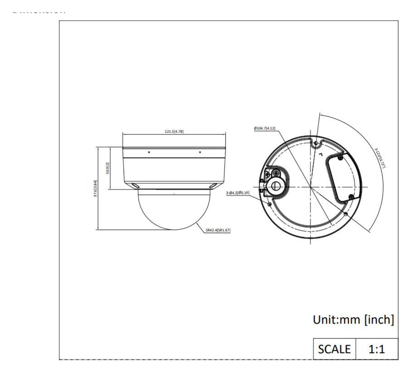 DS-2CE50DF3T-VPLSZE 外形尺寸圖 Ø 121.5 mm × 97.6 mm (Ø 4.78" × 3.84")｜重量 Approx. 570 g (1.26 lb.)｜Unit: mm