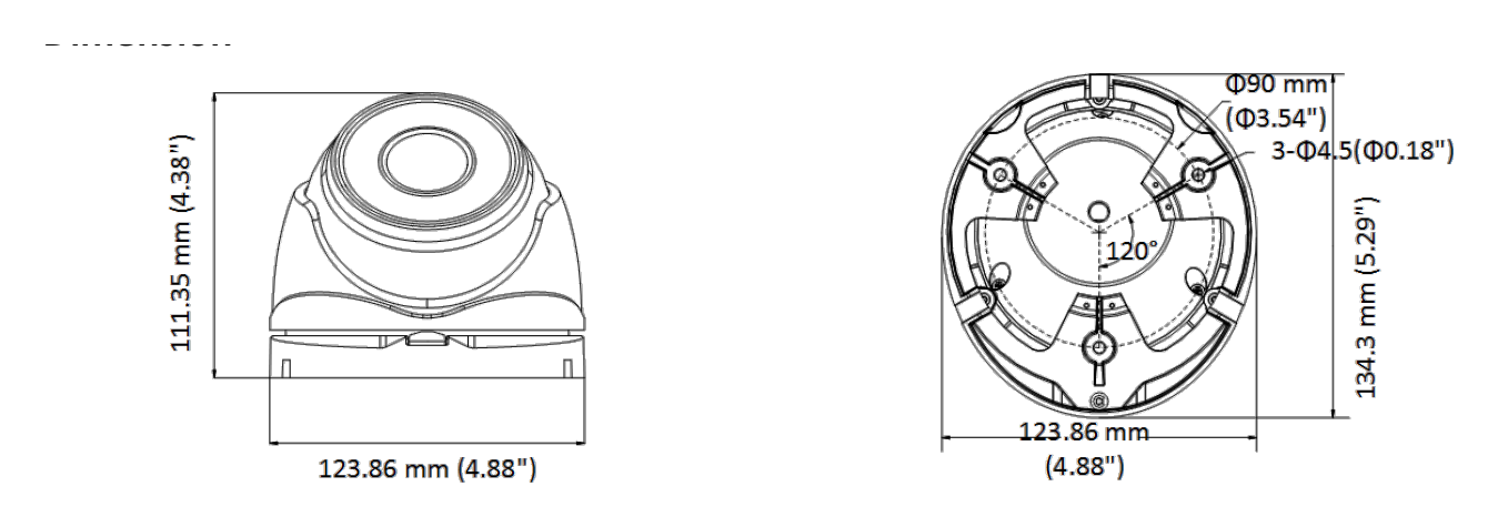 DS-2CE56D8T-IT3ZE 外形尺寸圖 134.3 mm × 123.9 mm × 111.4 mm (5.29" × 4.88" × 4.39")｜重量 Approx. 750 g (1.57 lb.)｜Unit: mm