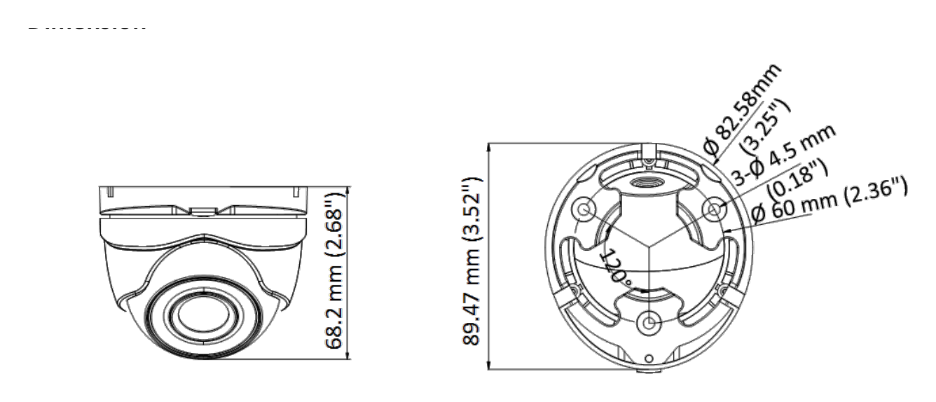 DS-2CE56D8T-ITMF 外形尺寸圖 89.47 mm × 68.2 mm (3.52" × 2.68")｜重量 Approx. 238 g (0.52 lb.)｜Unit: mm