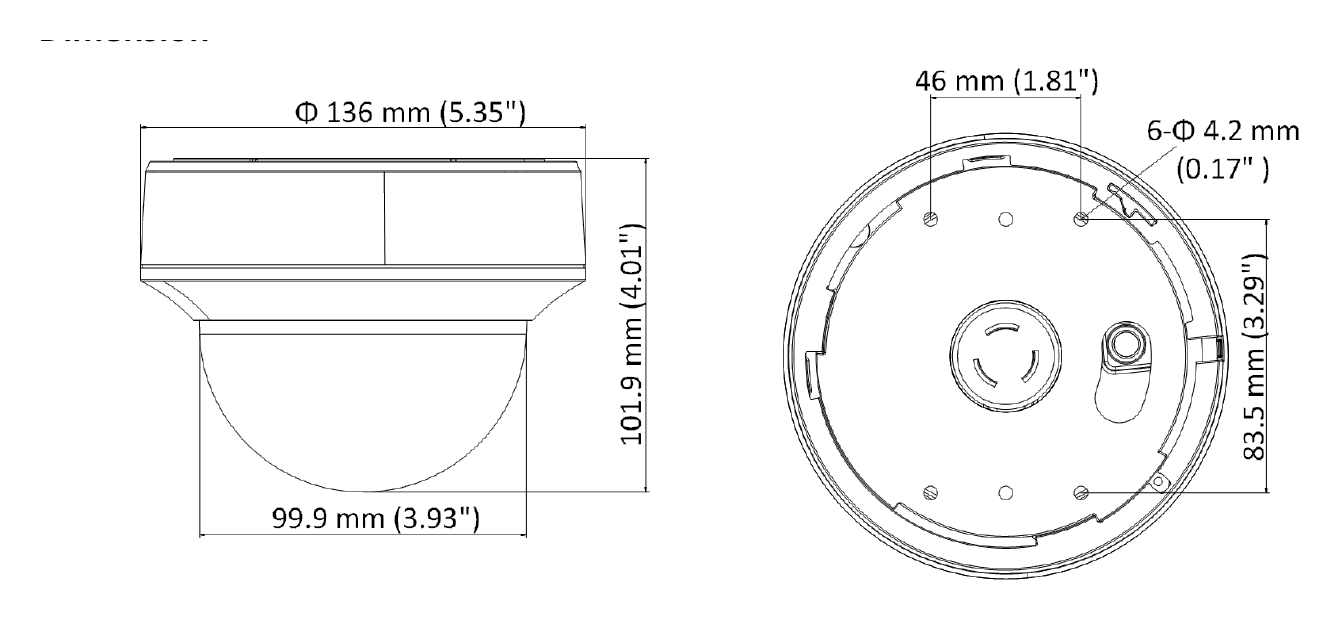 DS-2CE56D8T-ITZE 外形尺寸圖 136 mm × 102 mm (5.35" × 4.02")｜重量 Approx. 600 g (1.32 lb.)｜Unit: mm