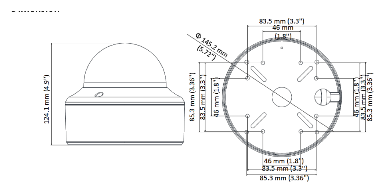 DS-2CE56D8T-VPIT3ZE 外形尺寸圖 Ø145.2 mm × 124.1 mm (Φ 5.72" × 4.89")｜重量 Approx. 650 g (1.43 lb.)｜Unit: mm