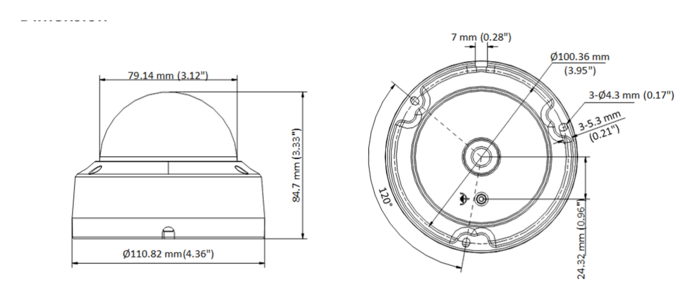 DS-2CE56D8T-VPITE 外形尺寸圖 Φ 111 mm × 82.4 mm (Φ 4.4" × 3.2")｜重量 Approx. 493 g (1.09 lb.)｜Unit: mm