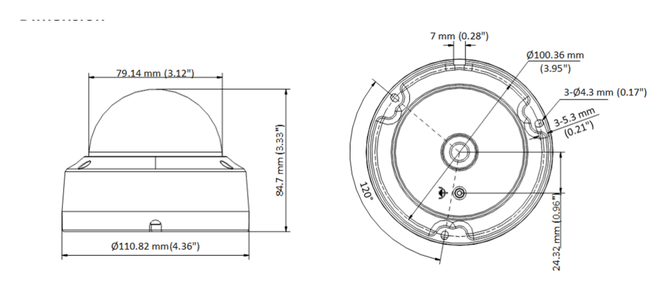 DS-2CE57U7T-VPITF 外形尺寸圖 Φ 110.8 mm × 84.7 mm (Φ 4.4" × 3.3")｜重量 Approx. 480 g (1.06 lb.)｜Unit: mm