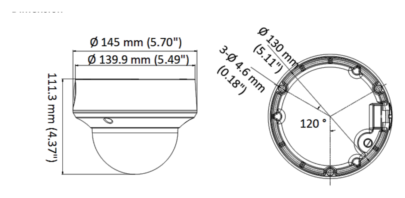 DS-2CE5AD3T-AVPIT3ZF 外形尺寸圖 Ø 145 mm × 111.3 mm (5.70" × 4.37") Approx. 830 g (1.83 lb.) -A: Approx. 870 g (1.92 lb.)｜Unit: mm