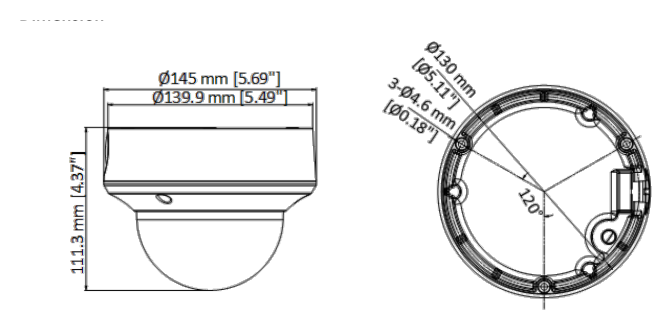 DS-2CE5AH0T-VPIT3ZEC 外形尺寸圖 Ø 145 mm × 111.3 mm (5.69" × 4.37")｜重量 Approx. 863 g (1.90 lb.)｜Unit: mm
