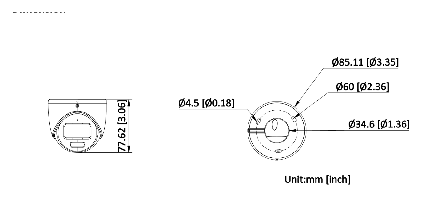 DS-2CE70DF3T-LPFS 外形尺寸圖 Ø 85.11 mm × 77.62 mm (Ø 3.35" × 3.05")｜重量 Approx. 175 g (0.39 lb.)｜Unit: mm
