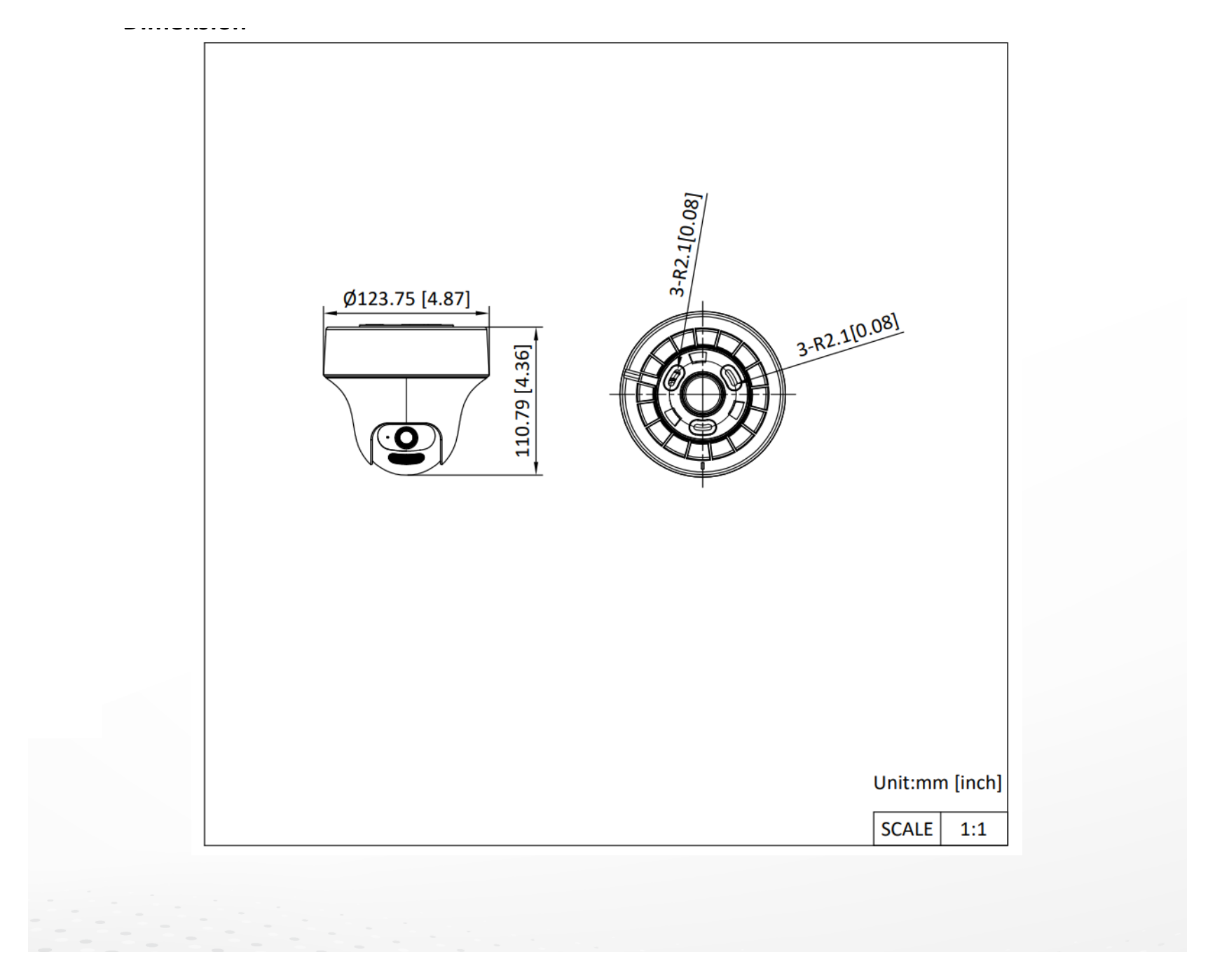 DS-2CE70DF3T-PTLXTS 外形尺寸圖 Ø 123.75 mm × 110.79 mm (Ø 4.87" × 4.36")｜重量 Approx. 350 g (0.77 lb.)｜Unit: mm
