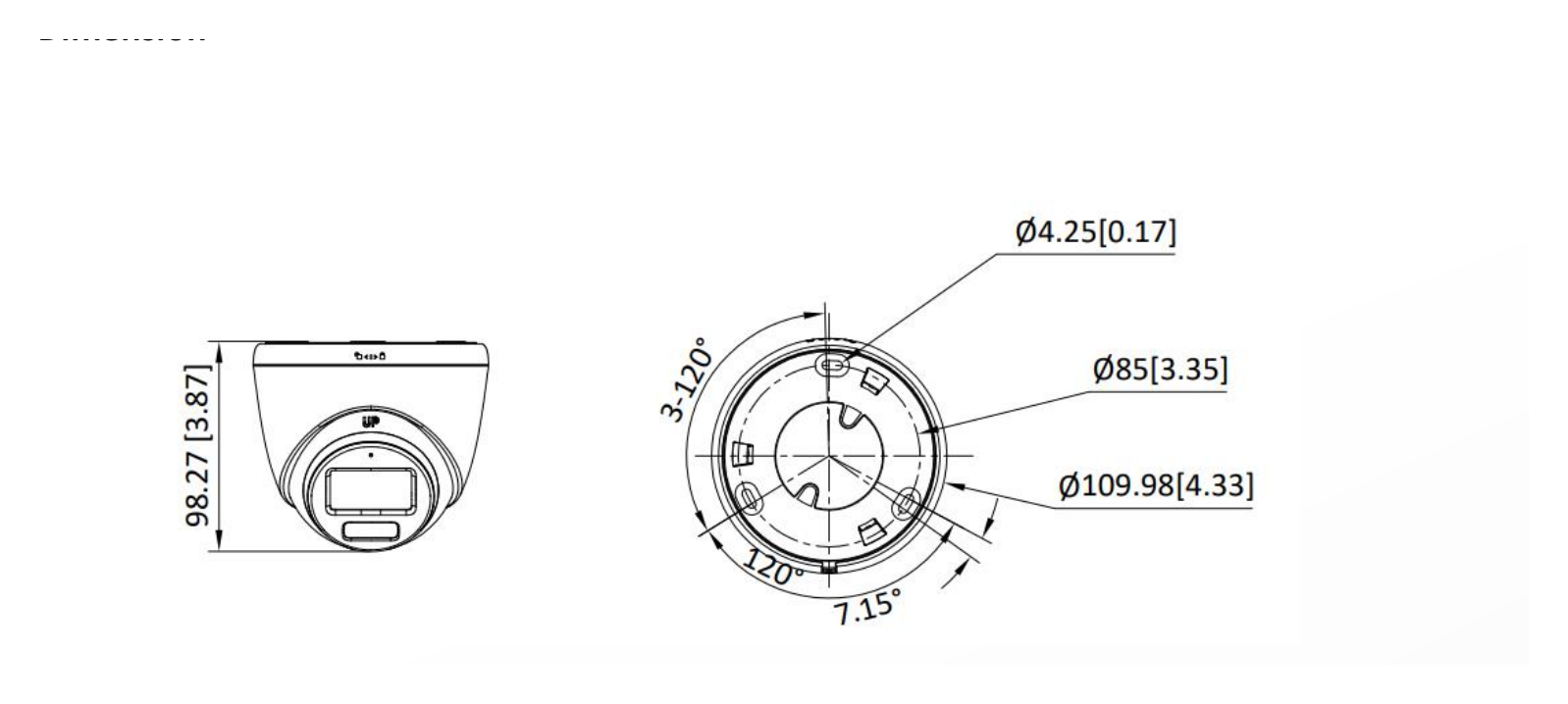 DS-2CE72DF3T-LFS 外形尺寸圖 Ø 109.98 mm × 98.27 mm (Ø 4.33" × 3.87")｜重量 Approx. 340 g (0.75 lb.)｜Unit: mm
