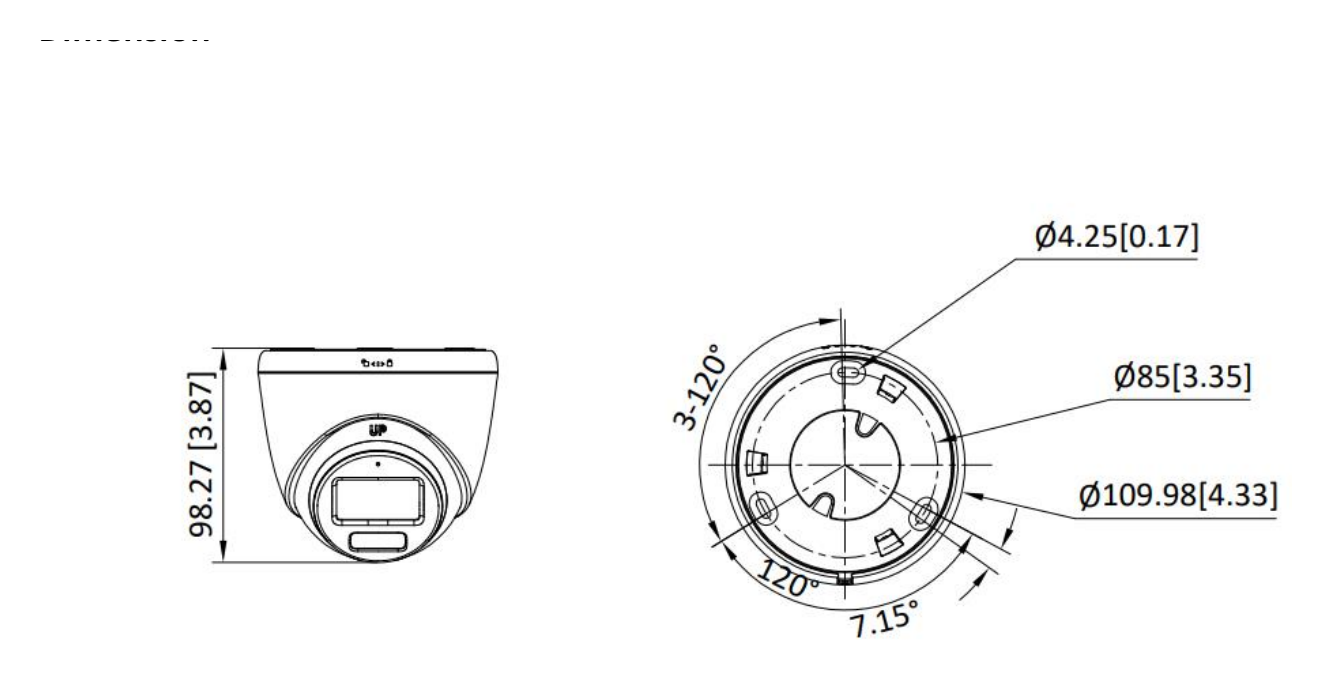 DS-2CE72DF3T-LSE 外形尺寸圖 Ø 109.98 mm × 98.27 mm (Ø 4.33" × 3.87")｜重量 Approx. 365 g (0.81 lb.)｜Unit: mm