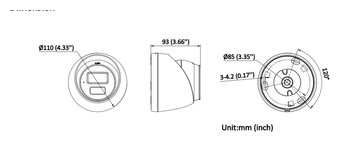 DS-2CE72KF0T-LTS 外形尺寸圖 Ø 110 mm × 102.7 mm (Ø 4.3" × 4.0")｜重量 Approx. 375 g (0.8 lb.)｜Unit: mm