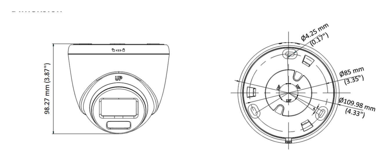DS-2CE72KF3T-L 外形尺寸圖 Ø 109.98 mm × 98.27 mm (Ø 4.33" × 3.87")｜重量 Approx. 325 g (0.72 lb.)｜Unit: mm