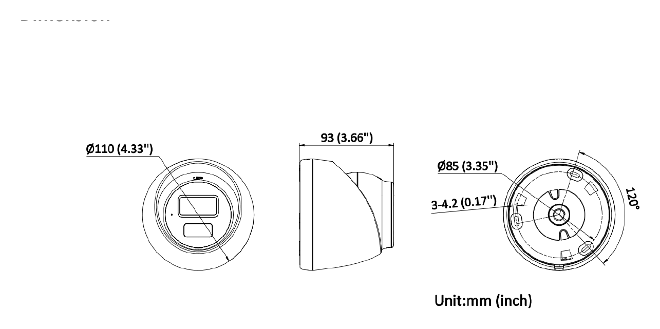 DS-2CE72KF3T-LSYE 外形尺寸圖 Ø 110 mm × 102.7 mm (Ø 4.33" × 4.04")｜重量 Approx. 395 g (0.87 lb.)｜Unit: mm