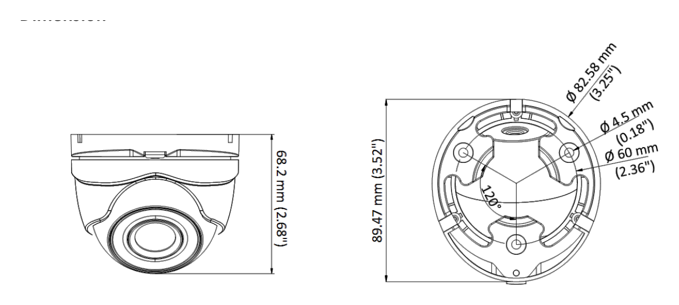 DS-2CE76D3T-ITMF 外形尺寸圖 89.47 mm × 68.2 mm (3.52" × 2.68")｜重量 Approx. 240 g (0.53 lb.)｜Unit: mm