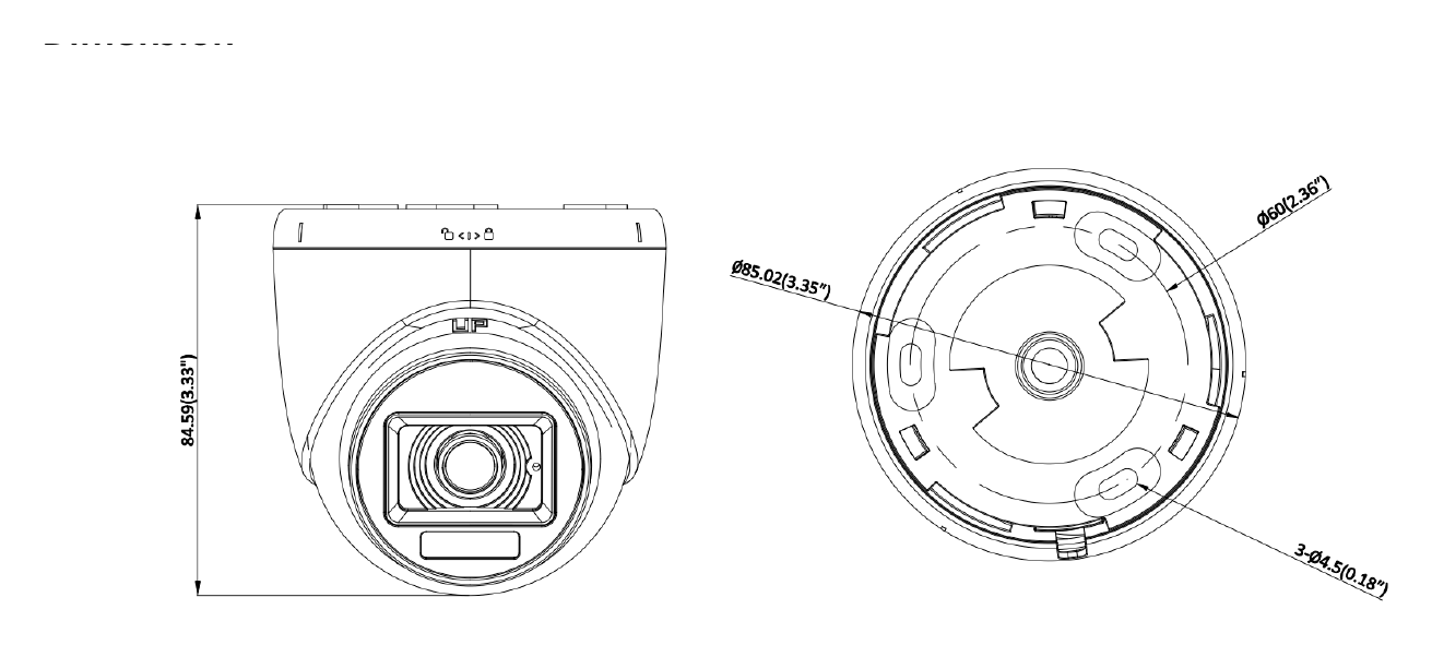 DS-2CE76G0T-LPFS 外形尺寸圖 84.6 mm × Ø 85.02 mm (3.33" × Ø 3.35")｜重量 Approx. 155 g (0.34 lb.)｜Unit: mm