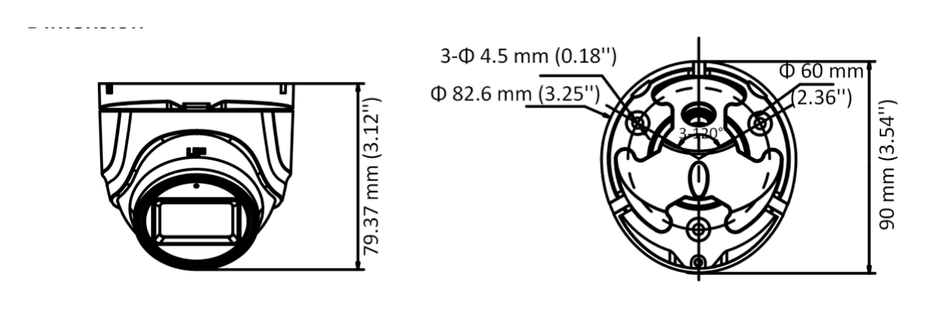 DS-2CE76H0T-ITMFS 外形尺寸圖 82.6 mm × 90 mm × 79.37 mm (3.25" × 3.54" × 3.12")｜重量 Approx. 289.5 g (0.64 lb.)｜Unit: mm
