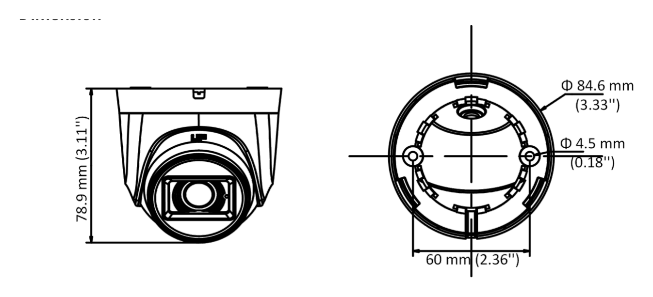 DS-2CE76H0T-ITPFS 外形尺寸圖 Φ 84.6 mm × 78.9 mm (Φ 3.33" × 3.11")｜重量 Approx. 140.5 g (0.31 lb.)｜Unit: mm