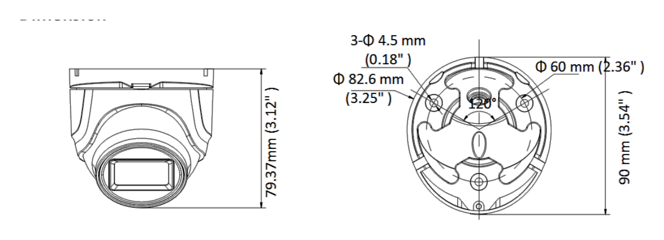 DS-2CE76H8T-ITMF 外形尺寸圖 90 mm × 79.37 mm (3.54" × 3.12")｜重量 Approx. 300 g (0.66 lb.)｜Unit: mm