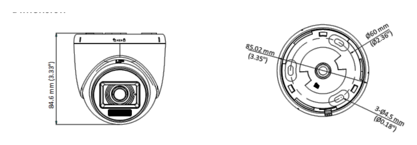 DS-2CE76K0T-LPFS 外形尺寸圖 84.6 mm × Ø 85.02 mm (3.33" × Ø 3.35")｜重量 Approx. 160 g (0.35 lb.)｜Unit: mm