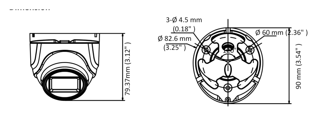 DS-2CE76U0T-ITMF 外形尺寸圖 82.6 mm × 90 mm × 79.37 mm (3.25" × 3.54" × 3.12")｜重量 Approx. 300 g (0.66 lb.)｜Unit: mm