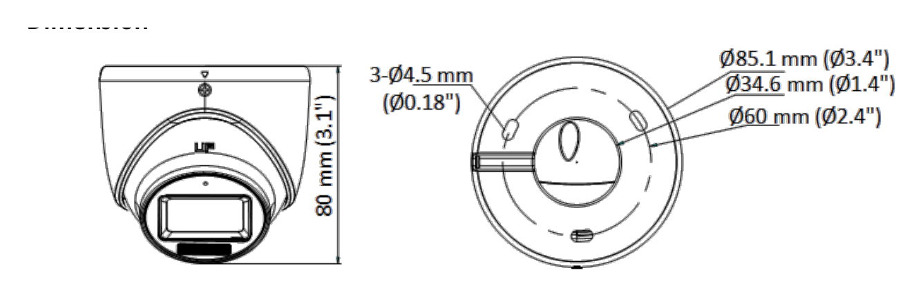 DS-2CE76U0T-LMF 外形尺寸圖 80 mm × Ø 85.1 mm (3.1" × Ø 3.4")｜重量 Approx. 310 g (0.68 lb.)｜Unit: mm