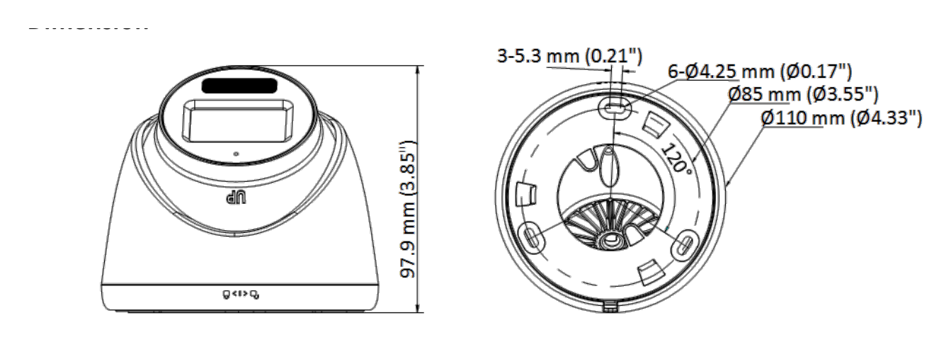 DS-2CE78D0T-LFS 外形尺寸圖 97.9 mm × Ø 110 mm (3.85" × Ø 4.33")｜重量 Approx. 340 g (0.75 lb.)｜Unit: mm