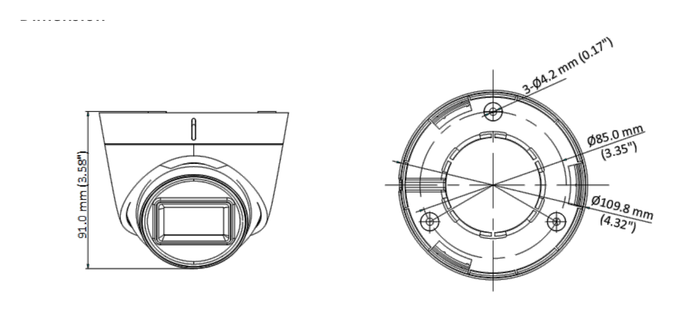 DS-2CE78H0T-IT3EC 外形尺寸圖 91.0 mm × Ø 109.8 mm (3.58" × Ø 4.32")｜重量 Approx. 326 g (0.72 lb.)｜Unit: mm